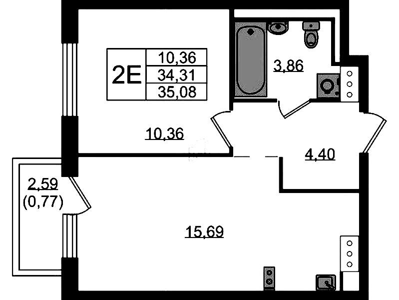 1-комнатная квартира 35.08 м², 4/13 эт., ЖК «Квартал Торики»
